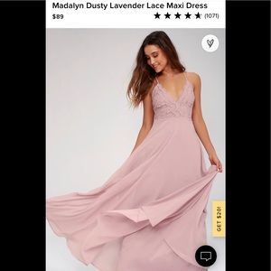 Lulu’s Madalyn Dusty Lavender Lace Maxi Dress